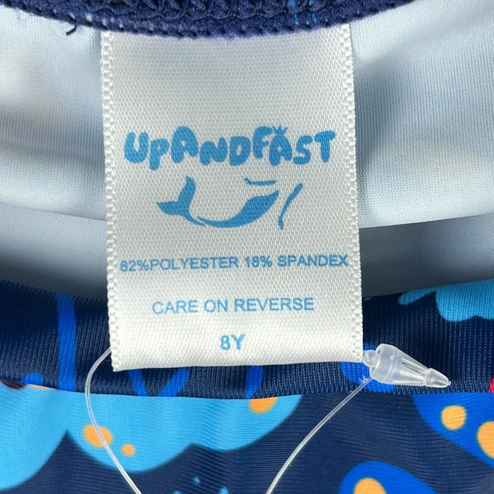 UpAndFast Girls Floral Rash Guard Long Sleeve UPF 50+ Swim Shirt Navy 8Y NEW